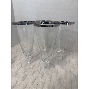 MCM TIFFIN FRANCISCAN Crystal Platinum Rim Pilsner Tea Water Glass Flute 4 Retro